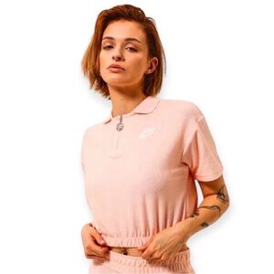 Nike Air Pique Polo Cropped Half Zip Atmosphere/White Sz L Short Sleeve Top NWT